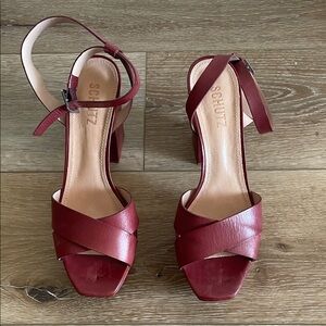 New Schutz Women's Maroon Red Strappy platform sandals Sz 8.5